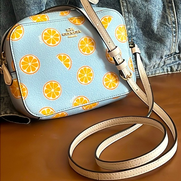 Limited Edition Coach Mini Camera Bag Crossbody With Orange Print - Picture 2 of 15